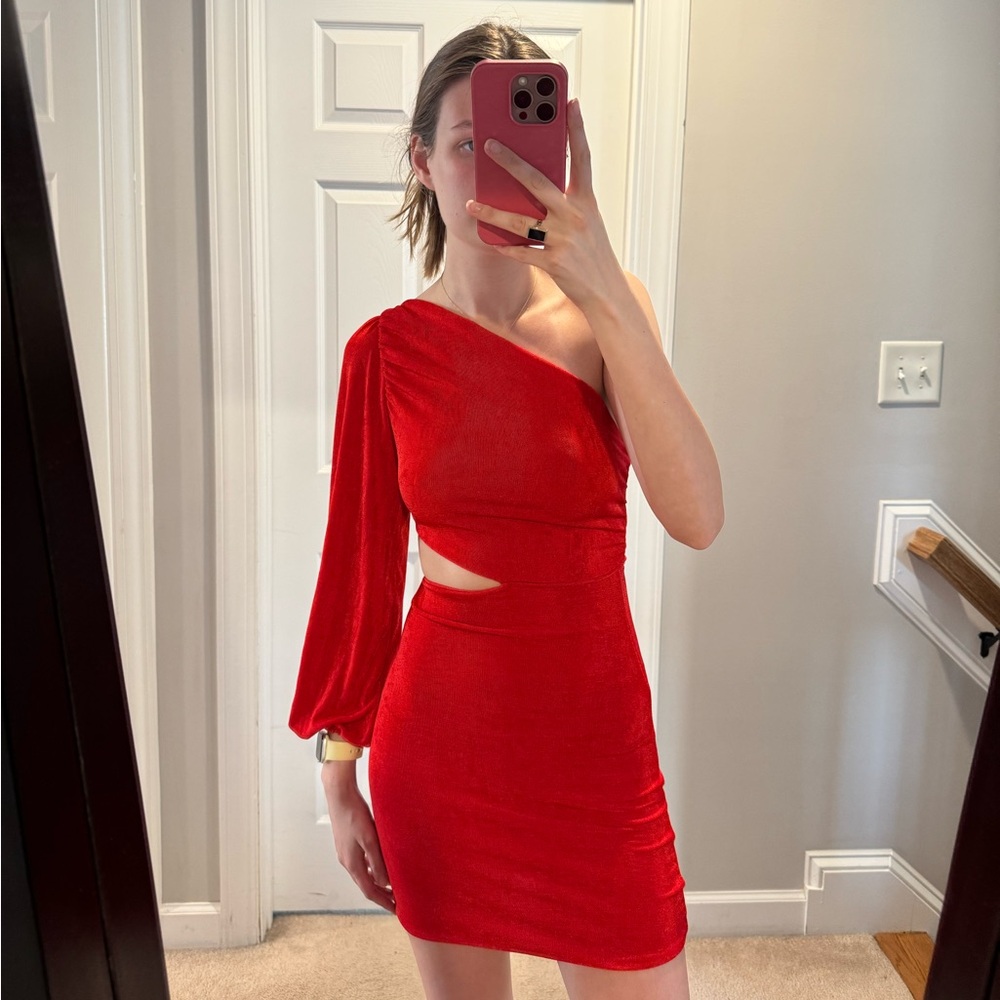 Red One-Shoulder Cutout Bodycon Dress